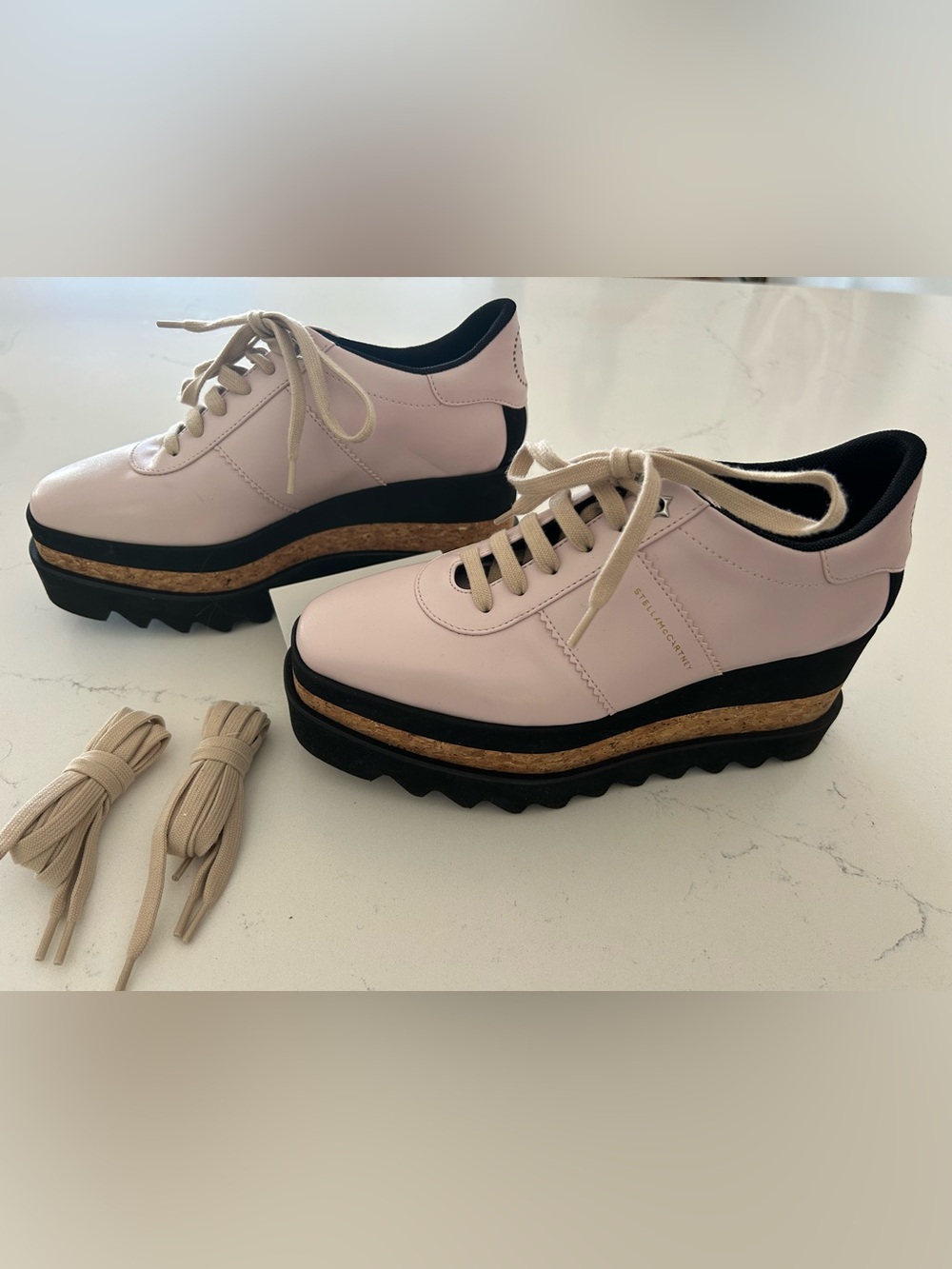 Stella McCartney Platform Lace-Up Sneakers in Light Pink with Cork NWT
